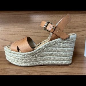 Sam Edelman Maura Leather Platform Espadrille Sandals / Beige / Size 9